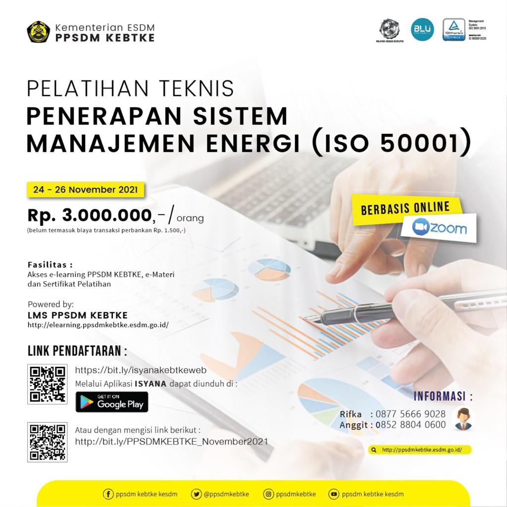 Pelatihan Teknis Penerapan Sistem Manajemen Energi, ISO 50001, 24-26 Nov 21